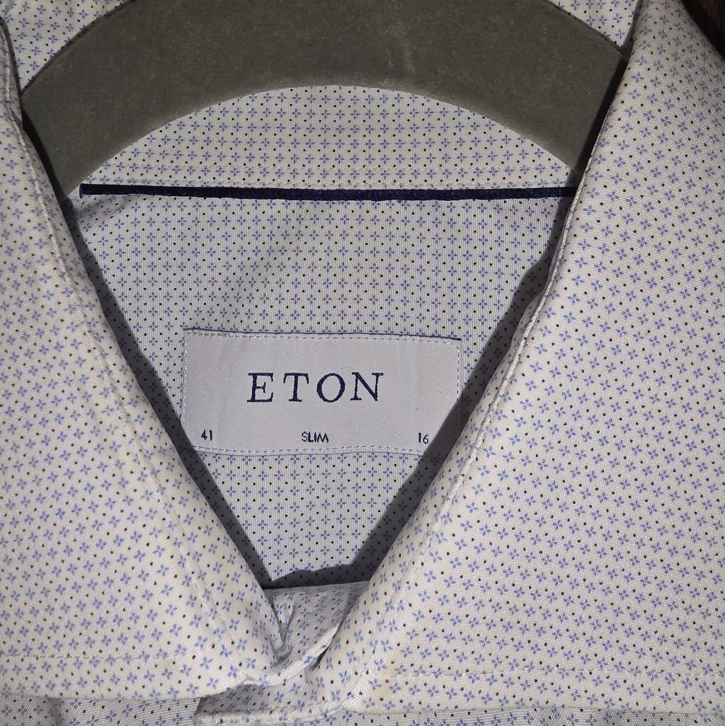 Eton Slim Dress Shirt In White With Light Blue Micro Crosses